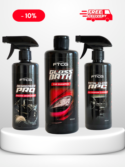FTCG Deep Clean Trio - car shampoo, degreaser & APC for tough dirt & engine cleaning