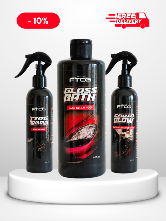 FTCG Interior & Exterior Finishing Kit - shampoo, tire & interior dressing for full shine
